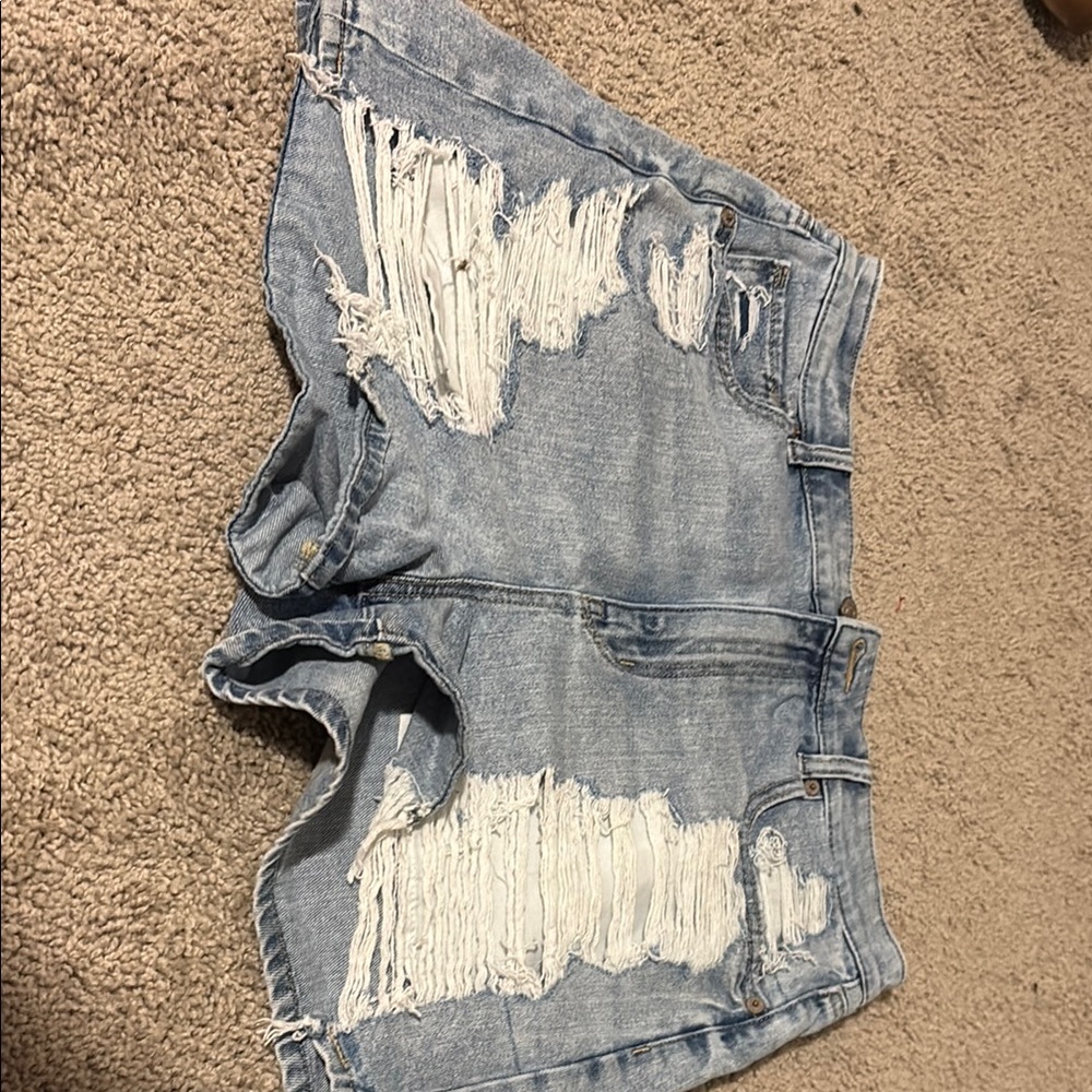 American Eagle Blue and White Distressed Jean Shorts